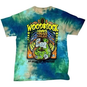 Woodstock 3 Days Of Peace & Music1969 Tye Dye Mens Medium Liquid Blue Graphic T